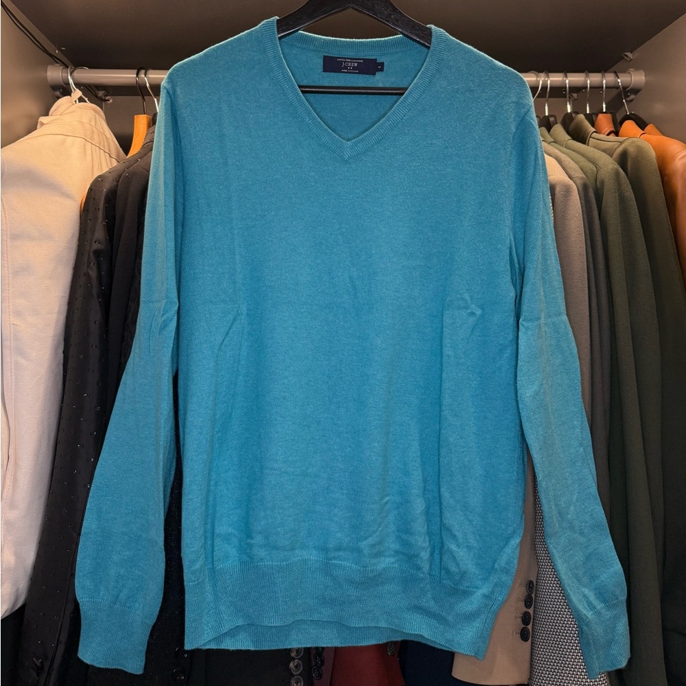 Men’s Turquoise J.Crew COTTON-CASHMERE V-Neck Sweater